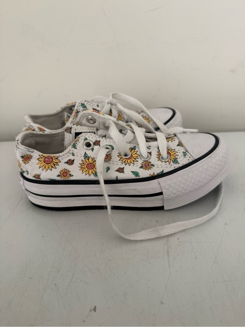 Converse White Sunflower Platform Low Top Sneakers